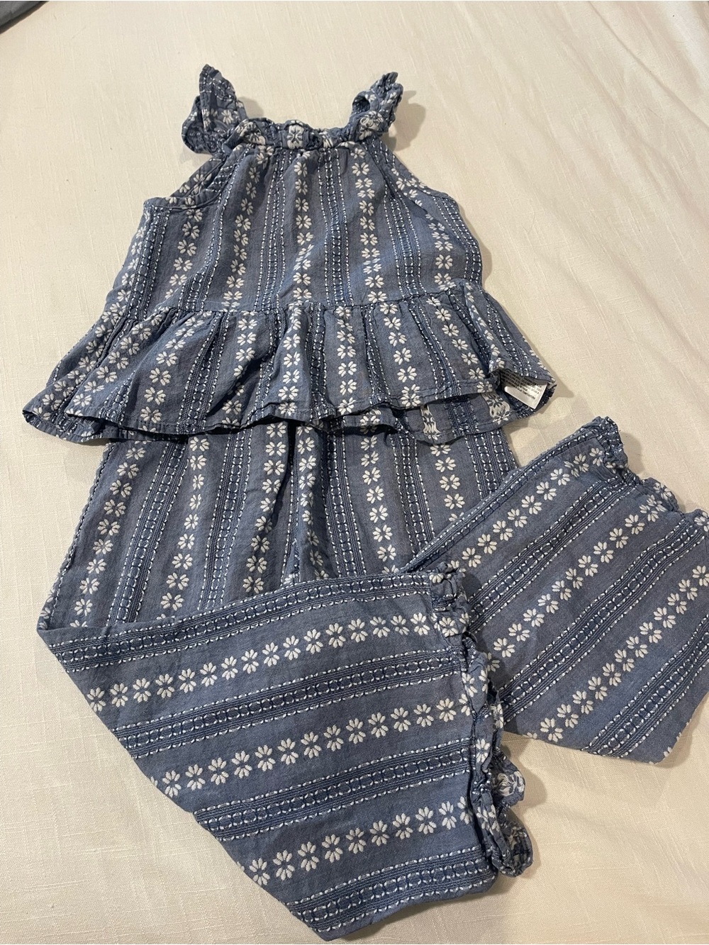 Cat & Jack Blue Floral-Stripe Ruffle top and pant set.